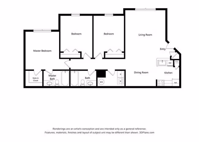 Three Bedroom B 0735 floor plan